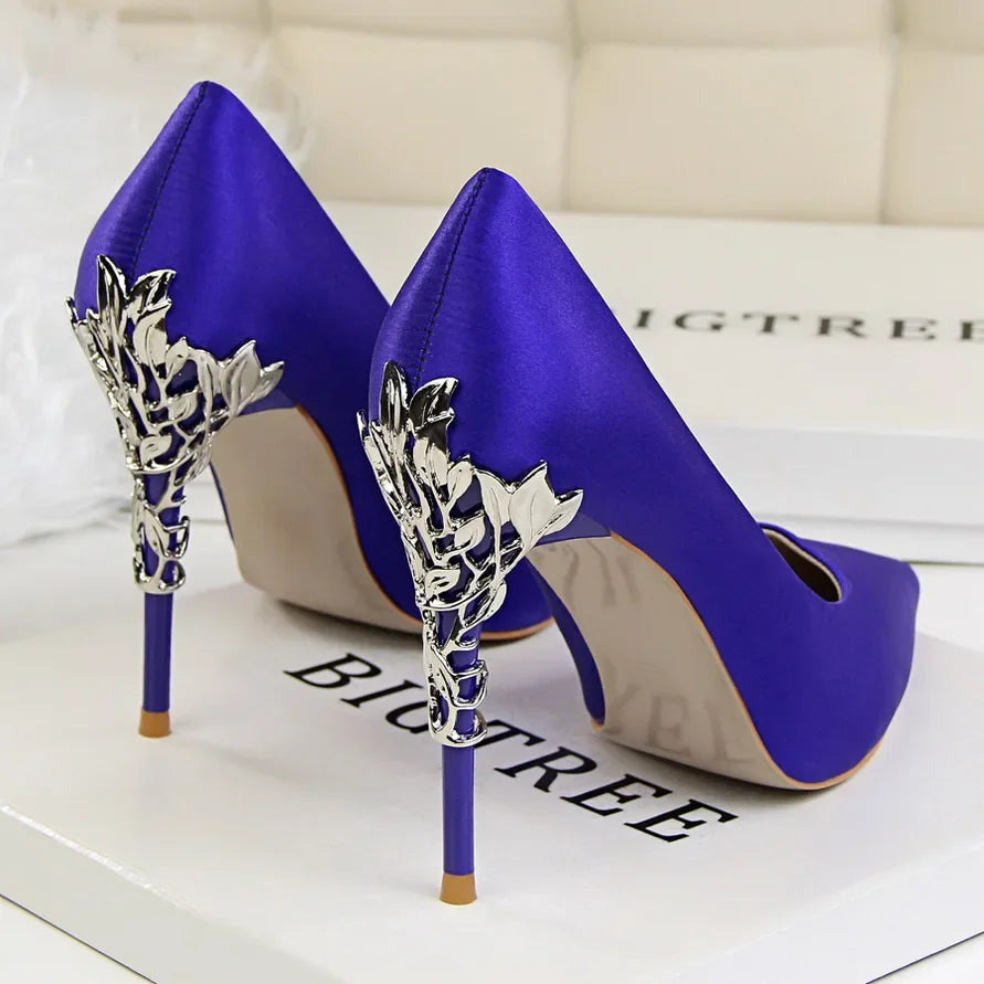 Metal Pointed Toe Thin Heel High Heels Variety Color Heels