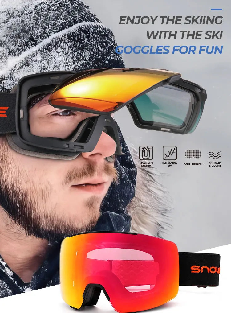 Anti-fog Sports Eyewear oem custom design logo color magnetic lens ski goggles