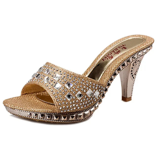 Rhinestone High Heel Summer Sandals-Gold, Silver, Black