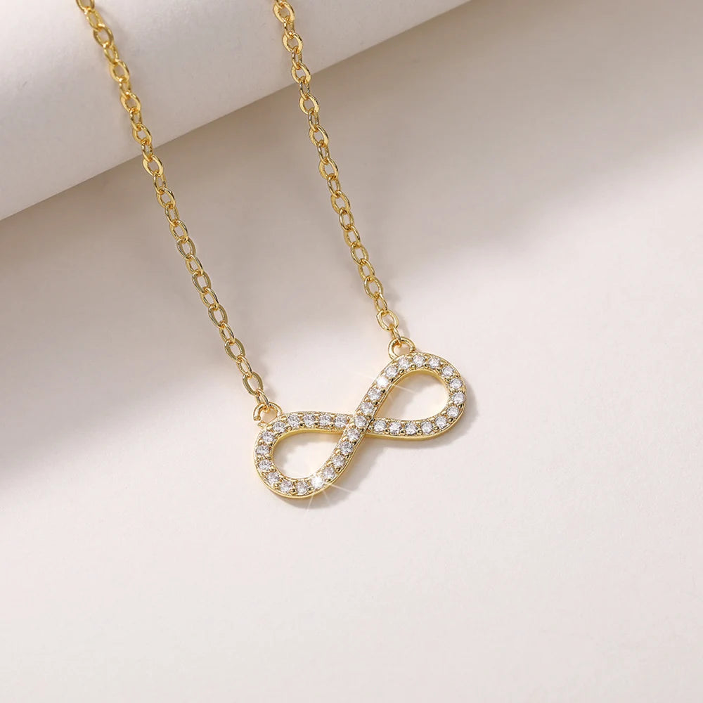 Huitan Exquisite Women's Clavicle Chain Necklace Infinity Shape Pendant Necklace with Dazzling CZ Wedding Party Fashion Jewelry