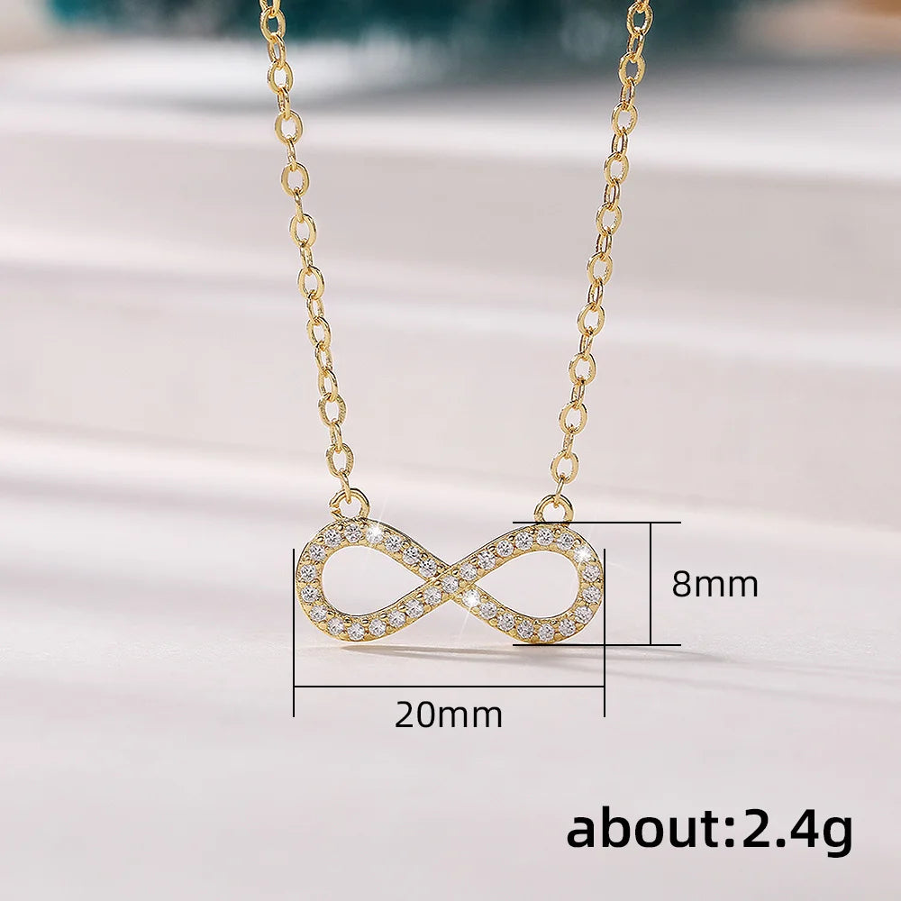 Huitan Exquisite Women's Clavicle Chain Necklace Infinity Shape Pendant Necklace with Dazzling CZ Wedding Party Fashion Jewelry