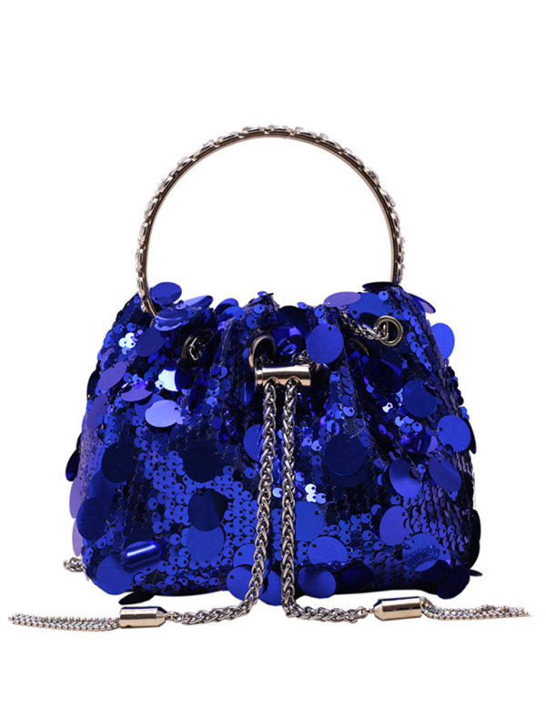 Metal tassel sequin evening bag hand-held crossbody bucket lipstick bag