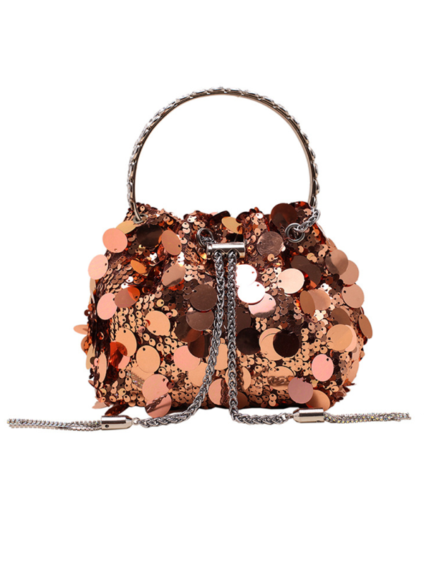 Metal tassel sequin evening bag hand-held crossbody bucket lipstick bag