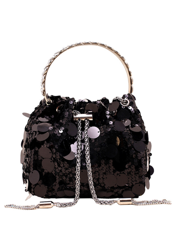 Metal tassel sequin evening bag hand-held crossbody bucket lipstick bag