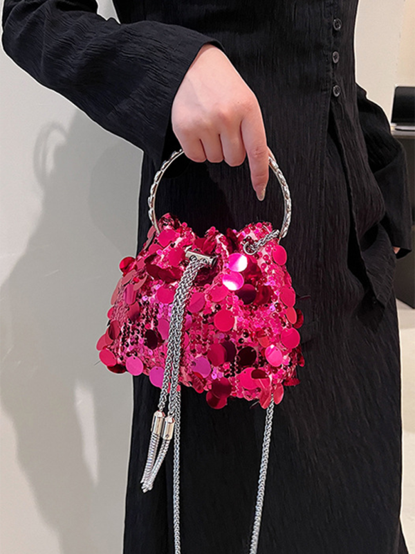 Metal tassel sequin evening bag hand-held crossbody bucket lipstick bag