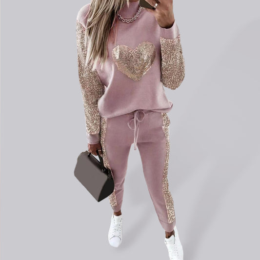 Women's Khaki Love Sequins Casual Suit