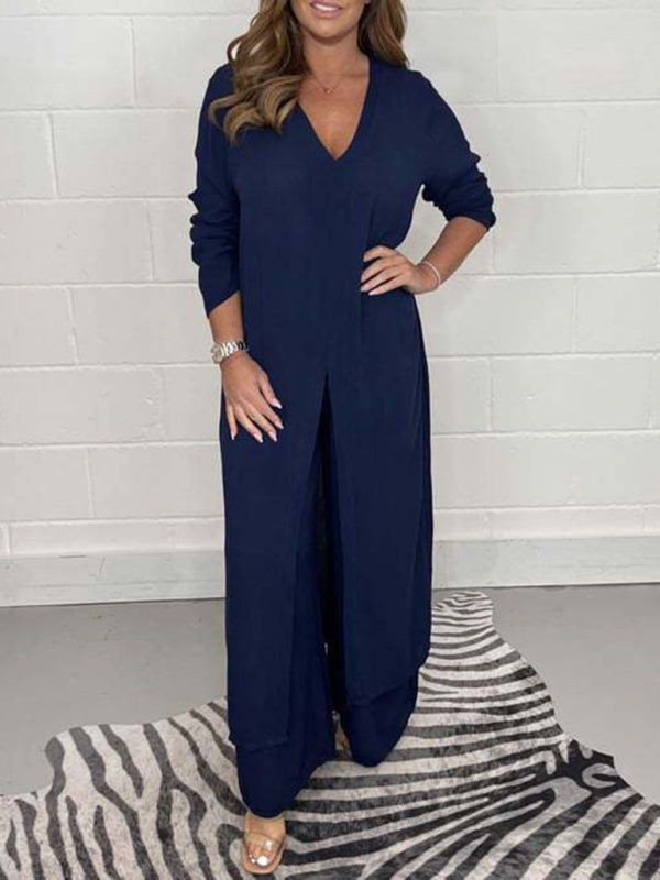 Nueva ropa de mujer, informal, para salir a casa, con abertura, chaqueta larga, pantalones, traje 