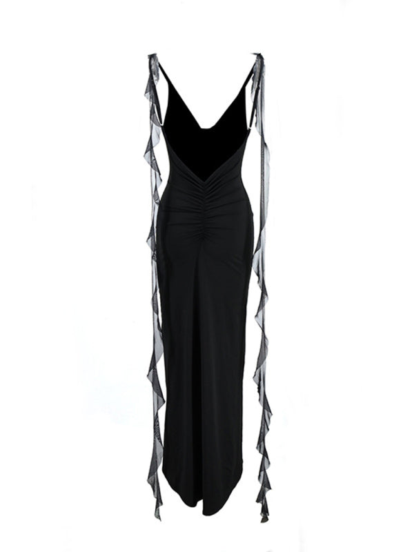 Sexy dress V-neck backless slim shoulder fishtail evening dress