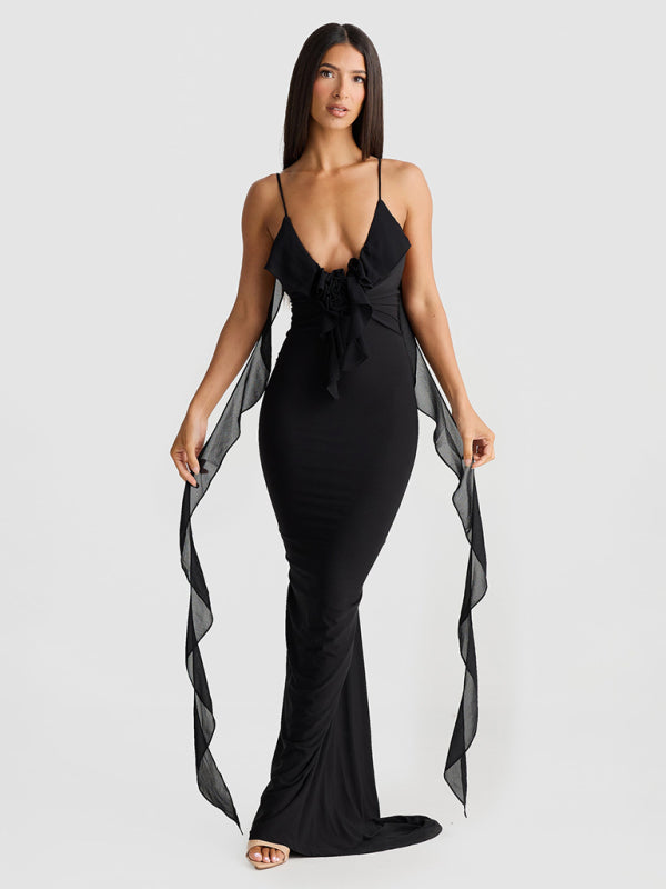 Sexy dress V-neck backless slim shoulder fishtail evening dress