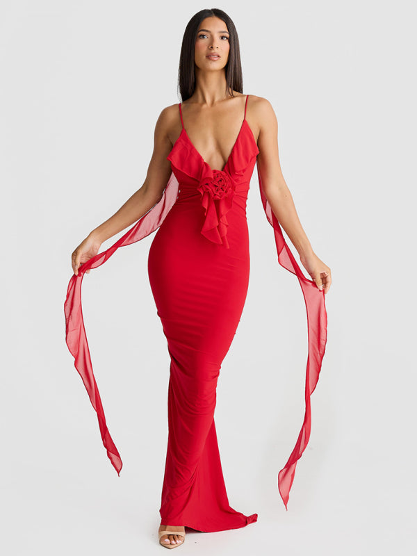 Sexy dress V-neck backless slim shoulder fishtail evening dress