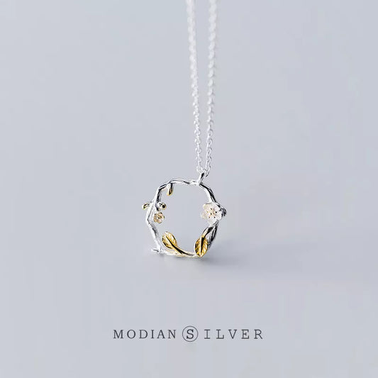 Modian 2021 New LuxurySterling Silver 925 Tree And Flower Choker Neckalce Pendant for Women Charm Statement Jewelry Collier