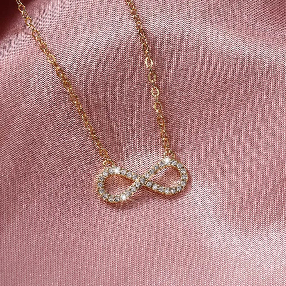 Huitan Exquisite Women's Clavicle Chain Necklace Infinity Shape Pendant Necklace with Dazzling CZ Wedding Party Fashion Jewelry