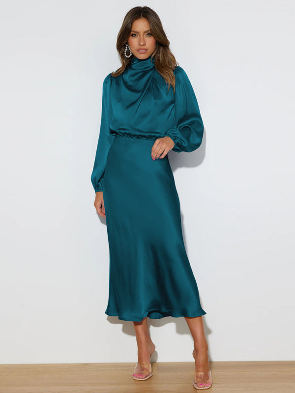 Elegant elegant women's satin long sleeve loose dress