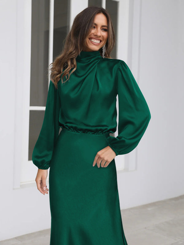 Elegant elegant women's satin long sleeve loose dress